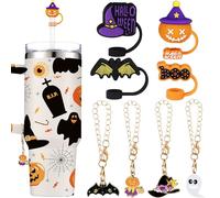 Lot de 8 housses de paille en silicone réutilisables sur le thème de la sorcière d'Halloween pour pailles de 10 mm, accessoires pour poignées de gobelets, parfaits pour décoration de fête