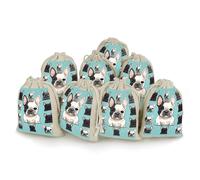 Lot de 8 jolis bouquets de bouledogue français en coton et chanvre avec cordon de serrage réutilisables pour mariage, bricolage, fête (12 x 17 cm)