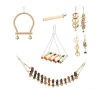 Lot de 8 jouets à mâcher en bois pour perroquet avec balançoires, échelles | Comprend des balançoires en bois non traité, des perchoirs et des blocs à mâcher. Facile à installer avec une corde sécurisée