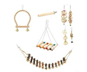 Lot de 8 jouets en bois pour perroquet avec échelle balançoire pour engagement mental et exercice physique en captivité