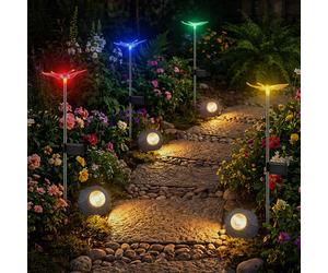Lot de 8 lampes solaires LED RVB en forme de papillons et de libellules, lampes de jardin d'extérieur enfichables, design en pierre, spots