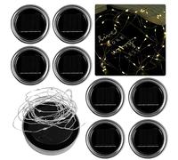 Lot de 8 lampes solaires Mason Jar de 3 m, 30 LED, IP44, étanches, lampes de jardin, lampes suspendues, couvercles de fées, guirlandes lumineuses automatiques et anti-rouille pour jardin, mariage