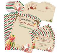 Lot de 8 lettres de Noël du Père Noël : lettres et certificat officiels - Kit d'écriture pour liste de souhaits et enveloppes