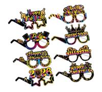 Lot de 8 lunettes de Nouvel An 2026 - Accessoires de costume en papier accrocheurs pour les fêtes de fin d'année - Accessoires de célébration du Nouvel An