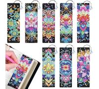 Lot de 8 Marque Page Diamond Painting - Diamond Painting Marque Page Mandalas avec Breloques en Cristal, Lumineux Diamond Art Bricolage Cadeaux pour Filles, Adolescentes, Adultes, Anniversaires