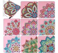 Lot de 8 marque-pages 5D - En cuir - Mandala - Lotus - Bricolage - Coin - Mandala Diamond Painting - Pour la lecture - Cadeau pour les amateurs de livres (BJ07)