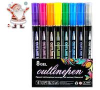 Lot de 8 marqueurs scintillants pour surligneur, ensemble de marqueurs de contour 2026, stylos à double ligne à paillettes pour cartes, scrapbooking, loisirs créatifs