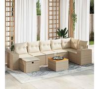 Lot de 8 meubles de jardin avec coussins, beige, polyrotin avec rangement étanche et design modulaire pour le repos sur la terrasse