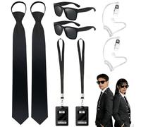 Lot De 8 MIB Agent Costume Accessoires, Men in black Deguisement | Accessoires de Costume d'agent Noir avec Oreillette Espion, Cravate, Porte Cartes et Écouteurs, pour Hommes Femmes Cosplay