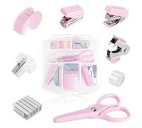 Lot de 8 mini accessoires de bureau avec agrafeuse, 500 agrafes, extracteur d'agrafes, dévidoir de ruban adhésif, ciseaux, taille-crayon, ruban adhésif, perforatrice, kit de fournitures de bureau à la