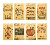 Lot de 8 mini blocs-notes pour enseignant « Teaching is a Work of Heart » - Couverture en kraft - Cadeaux de reconnaissance des enseignants pour la rentrée scolaire, la fête des enseignants