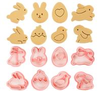 Lot de 8 mini emporte-pièces 3D pour biscuits de Pâques - Tête de lapin, lapin debout, œuf, lapin accroupi, lapin qui coule, poussin, poussin qui sort de la coquille, lapin levant les yeux