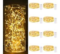 Lot de 8 mini guirlandes lumineuses LED avec piles, 2 m, 20 LED, fil argenté, à piles, pour bricolage, petites guirlandes lumineuses étanches pour fête, mariage, éclairage de Noël (blanc chaud)