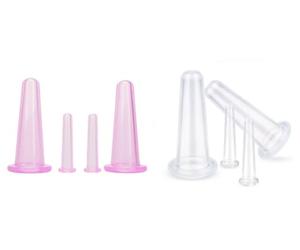 Lot de 8 mini ventouses de massage transparentes et roses en silicone pour le visage, aide à masser le visage, le cou, le dos, les yeux, sans danger, ensembles et kits de soins du visage