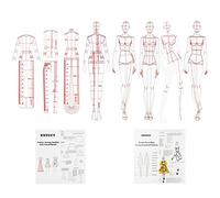 Lot de 8 modèles de croquis tendance, règles d'illustration de mode, motifs humanoïdes, règles de mesure de vêtements, règles courbes françaises, format A4
