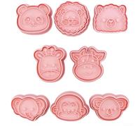 Lot de 8 moules à biscuits en forme d'animal mignon 3D girafe, lion, panda, éléphant, en polypropylène, sans danger, outils de décoration de gâteaux, rose, 16,5 cm