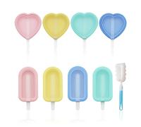 Lot de 8 moules à glace, 1 brosse à tasse, moule à sucettes, support de bâton de glace, moule créatif en forme de cœur avec couvercle antidérapant, moule à crème glacée