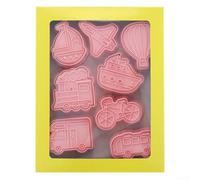 Lot de 8 moules de cuisson en plastique PP sur le thème du véhicule | Plastique PP de qualité alimentaire, utilisation durable, design de couleur rose, mécanisme de pression facile