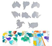 Lot de 8 moules en silicone en forme de carte du monde - Sept continents - Moule en silicone époxy - Pour bricolage et fabrication de résine