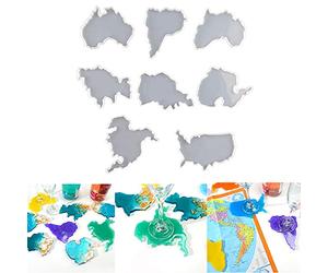 Lot de 8 moules en silicone en forme de carte du monde - Sept continents - Moule en silicone époxy - Pour bricolage et fabrication de résine