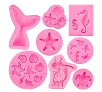Lot de 8 moules en silicone faits à la main sur le thème du poisson, chocolat, bonbons, sucre, moule à gâteau en résine pour formes de pâtisserie