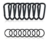 Lot de 8 mousquetons en aluminium avec crochet en D, mousqueton noir pour accessoires de camping