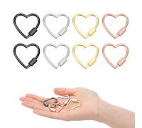 Lot de 8 mousquetons en forme de cœur - Multicolore - Mini porte-clés - Mousqueton en forme de cœur - Mousqueton d'extérieur pour chaîne de sangle, porte-clés, sac à dos, travaux manuels