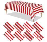 Lot De 8 Nappes De Carnaval À Rayures Rouges Et Blanches, Nappes En Plastique Rouge, Décorations De Fête Sur Le Thème Du Cirque Pour Carnaval, Soirée Cinéma, Anniversaire D'enfant, 220 X 130 Cm