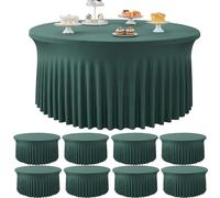 Lot de 8 nappes Hunter vert en élasthanne pour tables rondes de 182,9 cm - Housses de table extensibles et ajustées de 335,3 cm sans plis pour mariages, fêtes et banquets