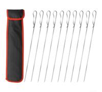 Lot de 8 ou 10 brochettes en acier inoxydable - Forme plate pour une manipulation sûre des aliments sur les barbecues à gaz ou au charbon de bois ou électriques (D)