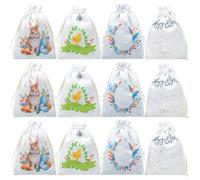 Lot de 8 ou 12 sacs de Pâques en coton avec cordon de serrage, 13 x 17 cm, motif œuf de lapin, petite pochette réutilisable pour cadeaux de fête et décoration d'intérieur festive (B)