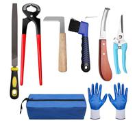 Lot de 8 outils de maréchal de 25,4 cm pour chevaux, chèvres, moutons avec pince à épiler en acier au carbone, ciseaux, râpe, couteaux de coupe