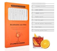 Lot de 8 Paille en Verre Aperol Spritz Transparente avec Brosses, 20cm Paille Bubble Tea Réutilisables, pour Smoothies, Cocktails, Jus, Coffret cadeau pour les amateurs d'aperol