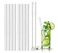Lot de 8 Paille en Verre Réutilisables, Paille Verre Transparente avec 2 Brosses de Nettoyage, Longueur 20 cm Glass Straw Idéal pour Bubble Tea Toutes les Boissons Lait (Droites)
