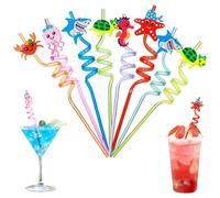 Lot de 8 Pailles Among Us en Plastique, Pailles réutilisables, Pailles Animaux Marins, pour Cocktails Plage, Piscine, Fête, Décorations d'anniversaire Couleurs Assorties