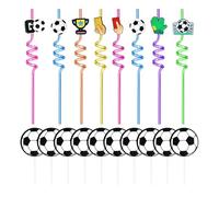 Lot de 8 pailles de fête de football, 10 inserts pour dessert de football, décoration de football, décoration de football pour enfants d'anniversaire