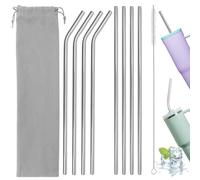 Lot de 8 Pailles en Inox Longues 31 cm, Pailles Réutilisables Extra long Écologiques avec Brosse et Pochette pour Cocktails, Smoothies et Milkshakes
