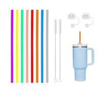 Lot de 8 Pailles en Silicone,Compatibles avec Stanley 20/30/40 oz, Spirales Pliées Sans BPA Réutilisables,avec 2 Brosses de Nettoyage,2 Couvercles de Paille,pour Jus,Cocktails(Tube Droit de Couleur)