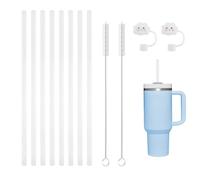 Lot de 8 Pailles en Silicone,Compatibles avec Stanley 20/30/40 oz, Spirales Pliées Sans BPA Réutilisables,avec 2 Brosses de Nettoyage,2 Couvercles de Paille,pour Jus,Cocktails(transparent Courbé)