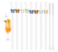 Lot de 8 pailles en verre, longues, réutilisables, avec brosse de nettoyage, 4 courbées + 4 pailles droites en verre, avec motif d'arc, pour jus, cocktails, smoothie