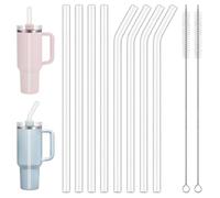 Lot de 8 pailles en verre, pour tasse Stanley, de 31 cm, longues, avec 2 brosses de nettoyage, réutilisables, compatibles avec Stanley Cup, 4 droites et 4 courbées