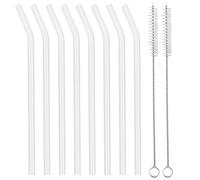 Lot de 8 pailles en verre réutilisables, respectueuses de l'environnement, en verre, avec 2 brosses de nettoyage, transparentes, longueur : 20 cm, parfaites pour toutes les boissons, le lait (courbées