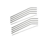Fackelmann 9911250 Lot de 8 pailles incurvées en inox avec goupillons, pailles en inox incurvées, pailles réutilisables, pailles et goupillon de nettoyage, Acier inoxydable, Nylon, Argenté, 24 cm