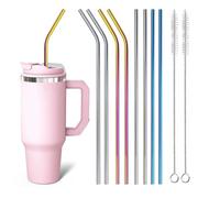 Lot de 8 pailles longues en acier inoxydable 304 de 30 cm, réutilisables, avec brosses de nettoyage et bouchons en silicone, pour gobelets de 30/40 onces, verre et accessoires Stanley Cup
