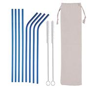 Lot de 8 pailles réutilisables en métal et nettoyeurs - 21,5 cm - 0,06 cm - 4 pailles droites + 4 pliées + 2 brosses avec étui de sac - Bleu