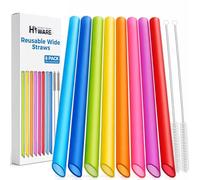 Lot de 8 pailles réutilisables en plastique de qualité alimentaire sans BPA pour thé de tapioca, milkshakes, avec 2 brosses incluses