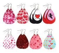 Lot de 8 paires de boucles d'oreilles pendantes légères en cuir synthétique pour femme - En forme de feuille