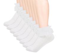 Lot de 8 paires de chaussettes à volants pour fille - En dentelle blanche - Respirantes - En coton