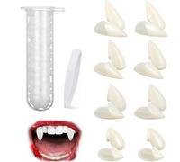 Lot de 8 paires de dents de vampire avec dents artificielles autocollantes - 4 tailles - Pour fête cosplay, fête d'Halloween, maquillage