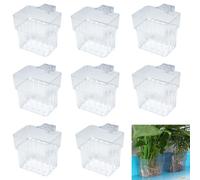 Lot de 8 paniers de plantes en plastique transparent avec crochet de suspension pour aquarium et croissance des plantes aquaponiques (A)